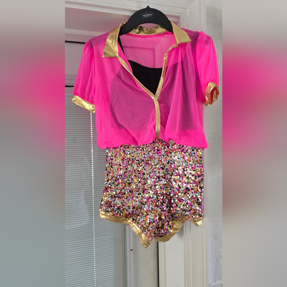 Girls Pink and Gold Sequin Dance Outfit
